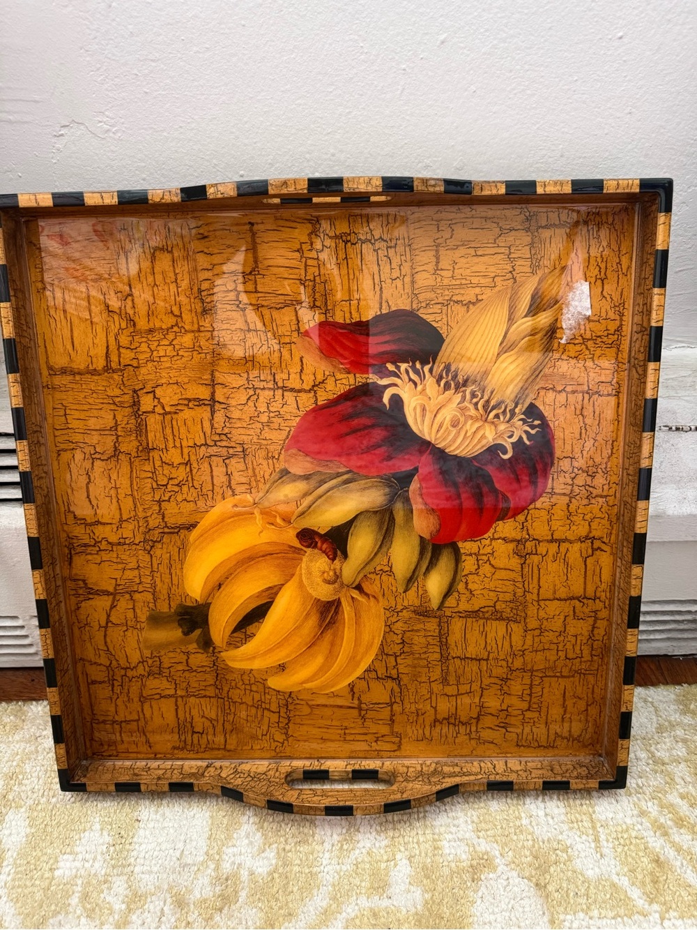 LARGE SIGNED ANNIE MODICA DECOUPAGE FLORAL SERVING TRAY